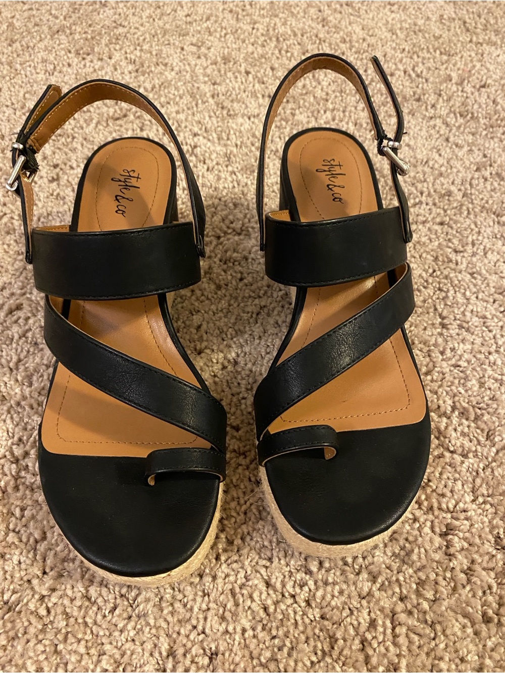 Style & Co. Black Strappy Slingback Wedge Sandals